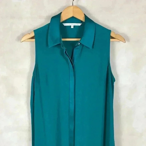 Rachel Roy Emerald Green Flounce-Hem Shirtdress Size MEDIUM - Picture 3 of 13